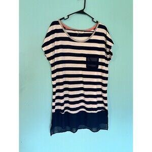 Rewind Size XL Blue And White Stripe Womens Casual Short Sleeve Shirt‎